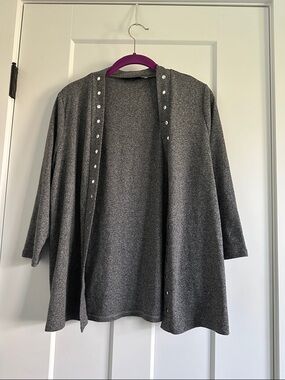 Rafaella Dark Gray Open-Front Snap-Detail Cardigan